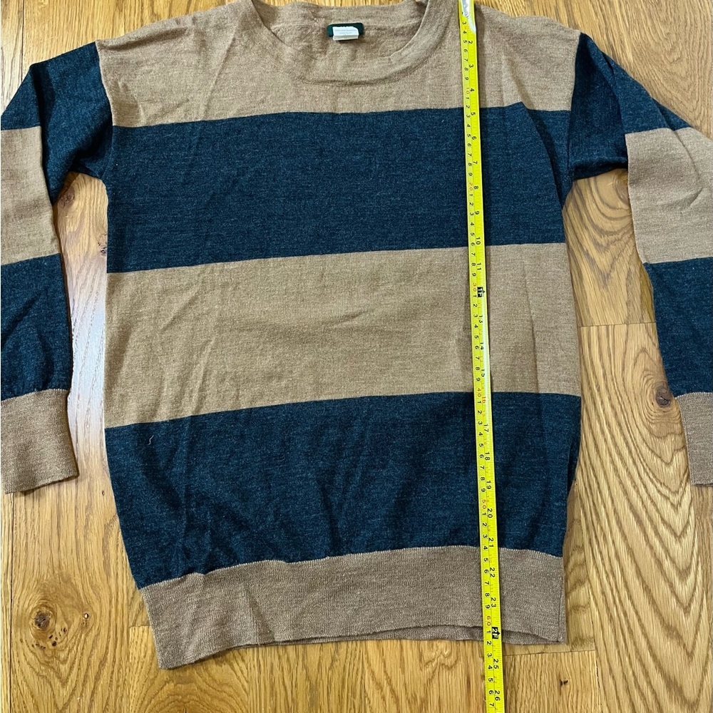 J Crew Stripe Saturday Sweater Style 52191 Brown Sz Medium 100% Merino Wool - Picture 4 of 6
